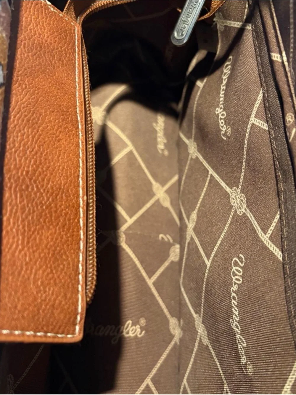 Wrangler Aztec Southwestern Canvas Crossbody Mini Tote Bag - Brown & Cream
